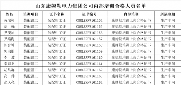 山東国产精品嫩草影院免费電力集團公司內部培訓合格人員名單